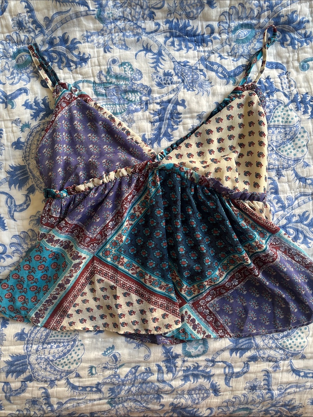 Free People Patchwork Print Spaghetti Strap Tank Top -